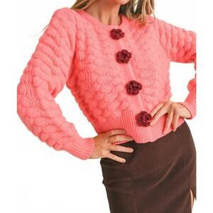 NEW EN MERCI rosette cardigan in coral pink